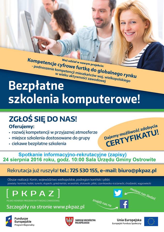 Bezpłatne szkolenia komputerowe – spotkanie informacyjne w Urzędzie Gminy Ostrowite