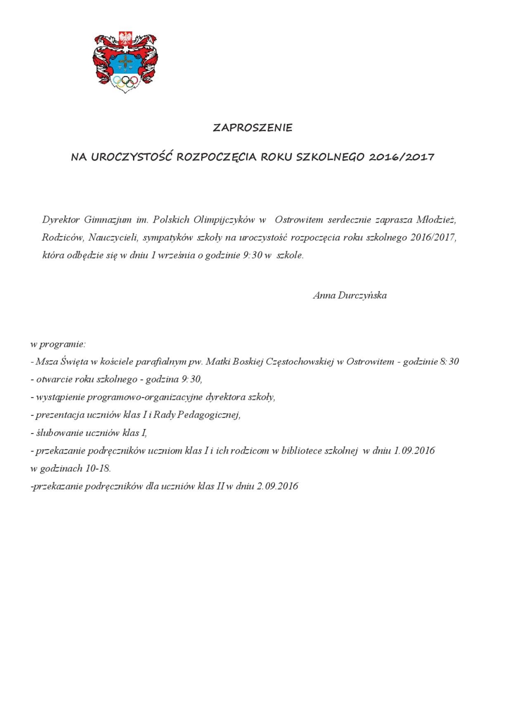 Rozpoczęcie roku szkolnego w Gimnazjum