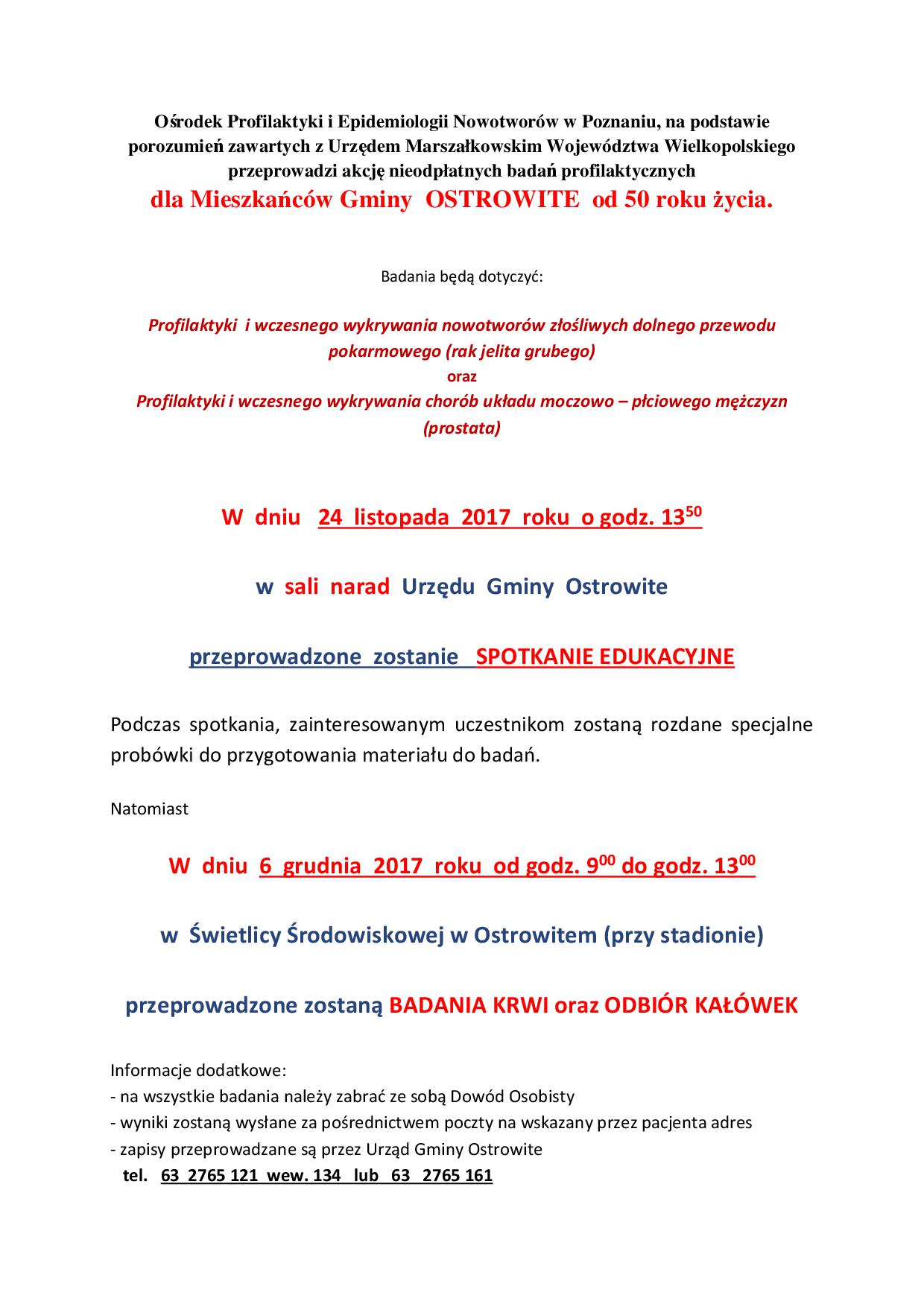 Nieodpłatne badania profilaktyczne