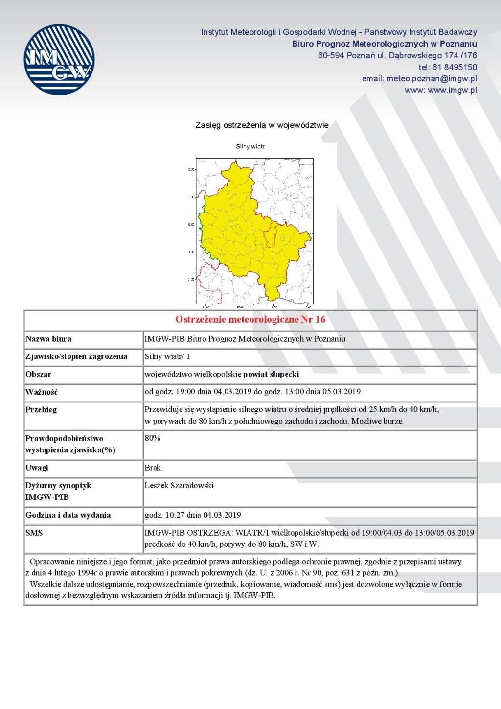 Ostrzeżenie meteorologiczne - silny wiatr