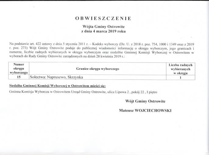 Obwieszczenie Wójta Gminy Ostrowite