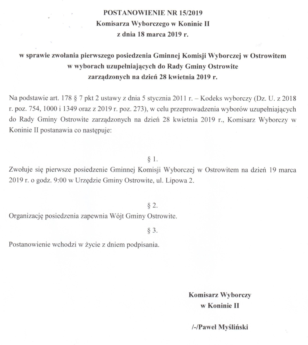 Postanowienie Komisarza Wyborczego