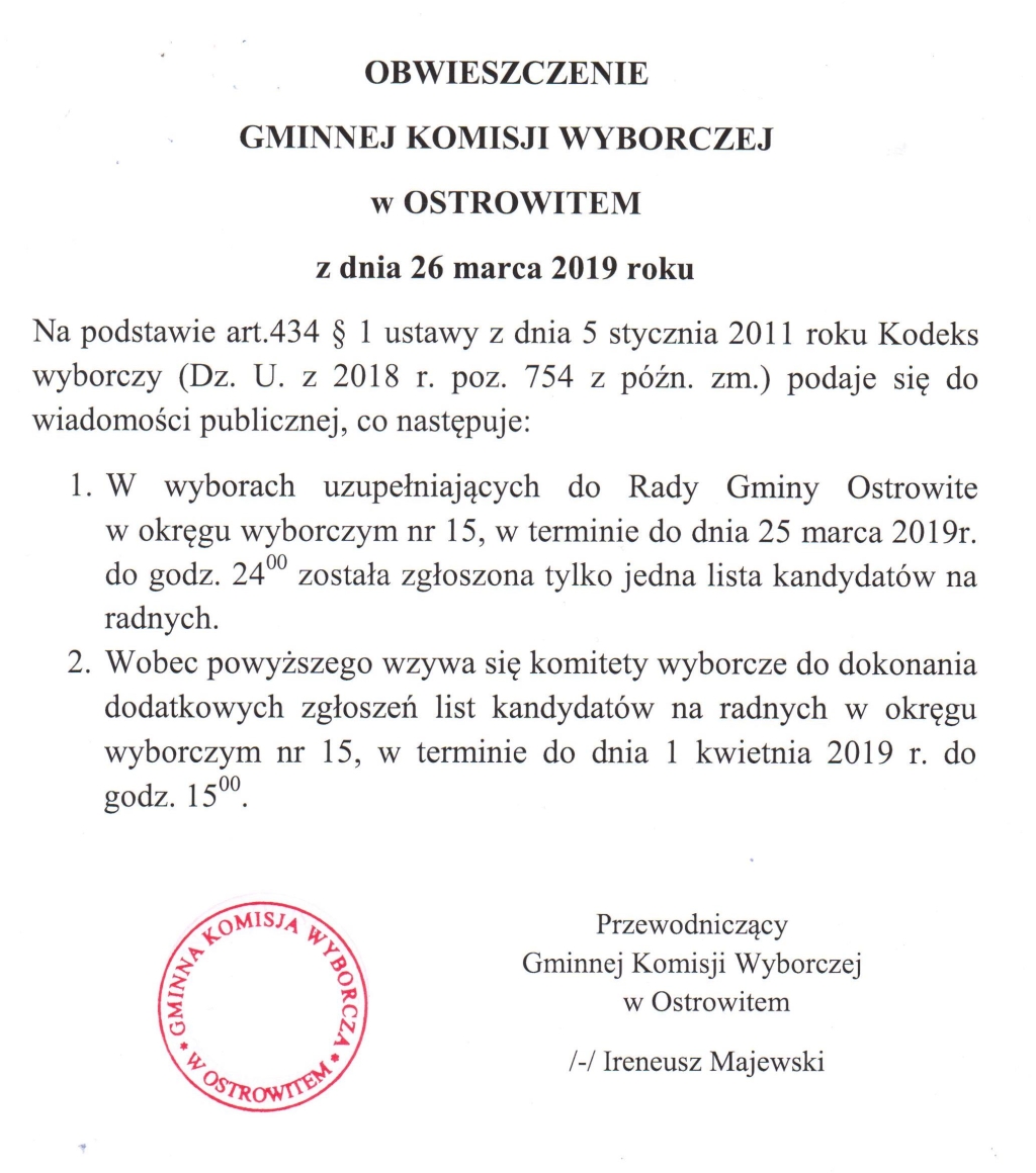 Obwieszczenie Gminnej Komisji Wyborczej