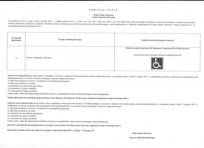 Obwieszczenie Wójta Gminy Ostrowite