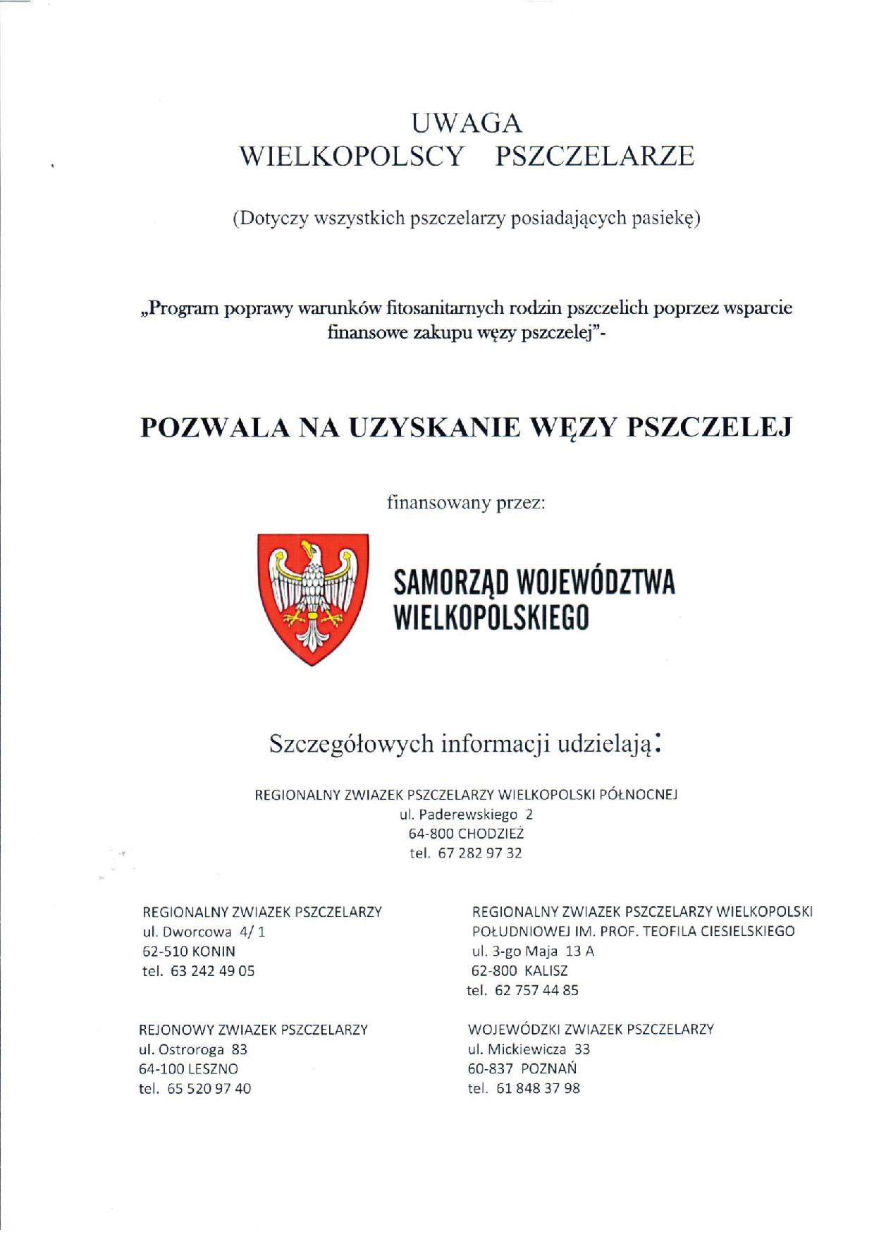 Informacja dla pszczelarzy