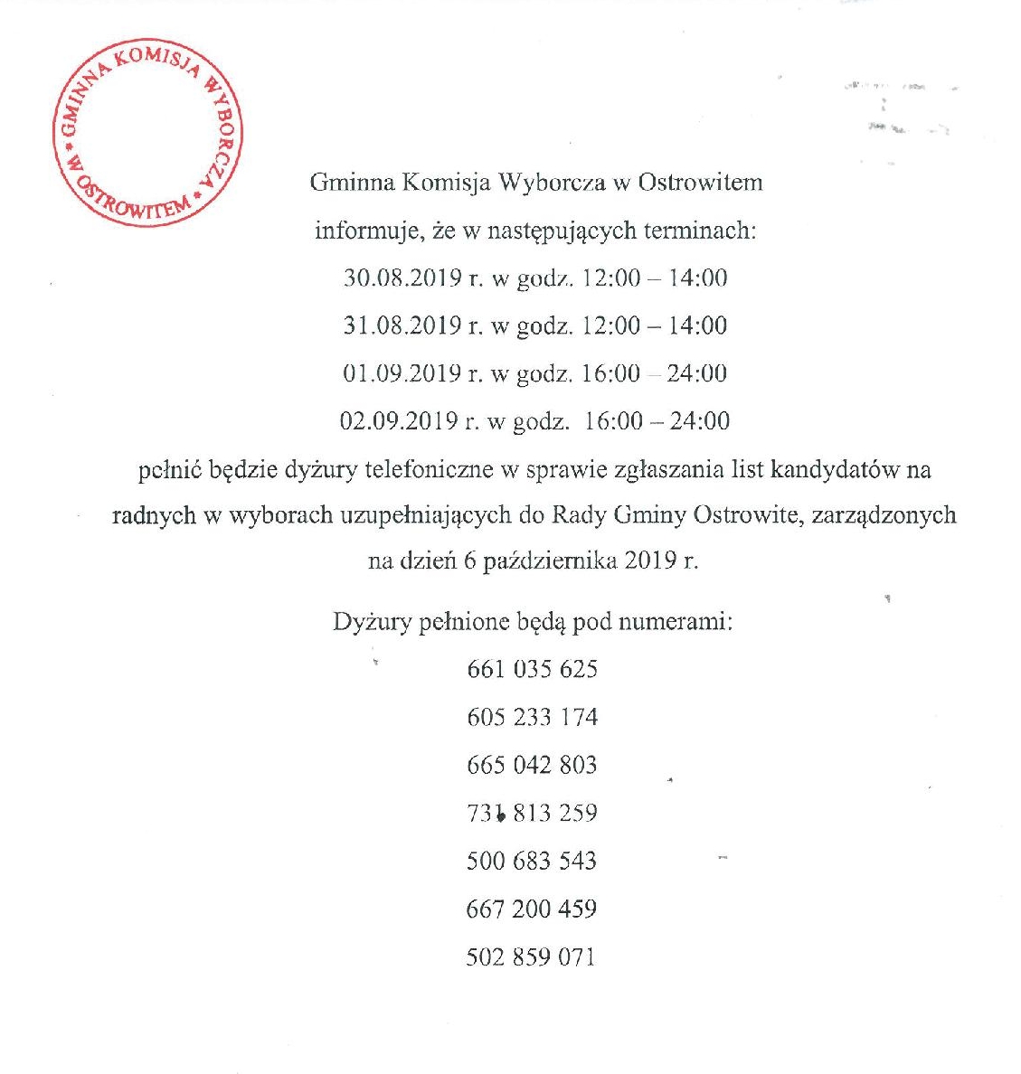 Dyżury Gminnej Komisji Wyborczej