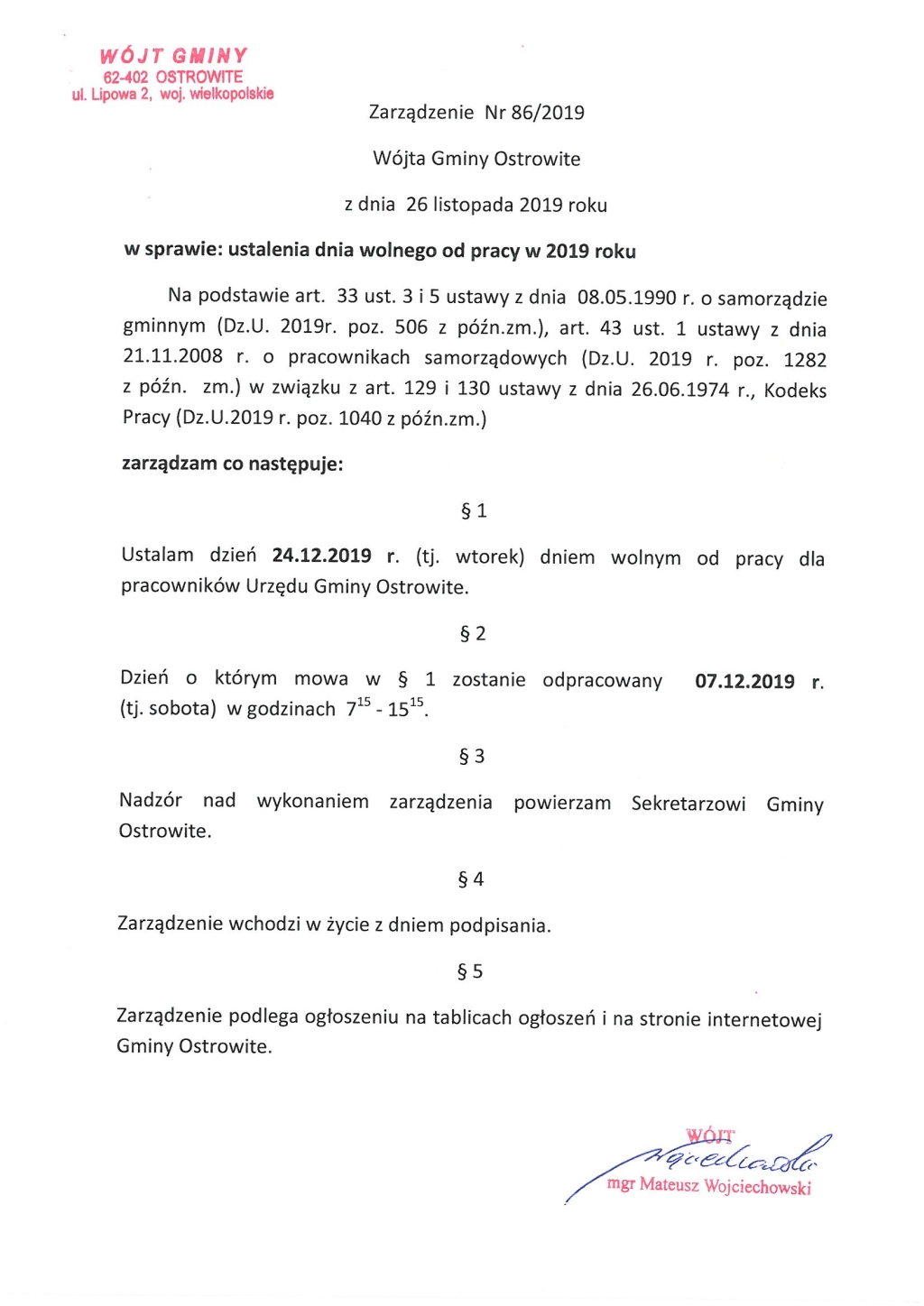 24 grudnia urząd będzie nieczynny