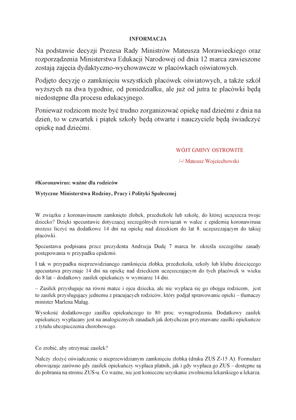 Koronawirus: ważne informacje dla rodziców