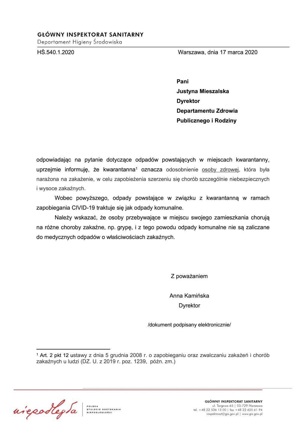 Odpady powstające w miejscach kwarantanny