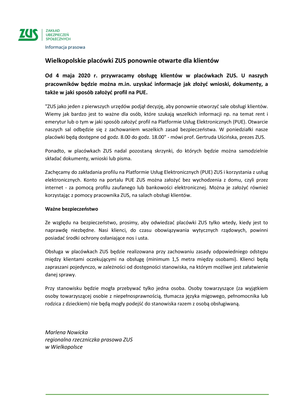 Wielkopolskie placówki ZUS ponownie otwarte dla klientów