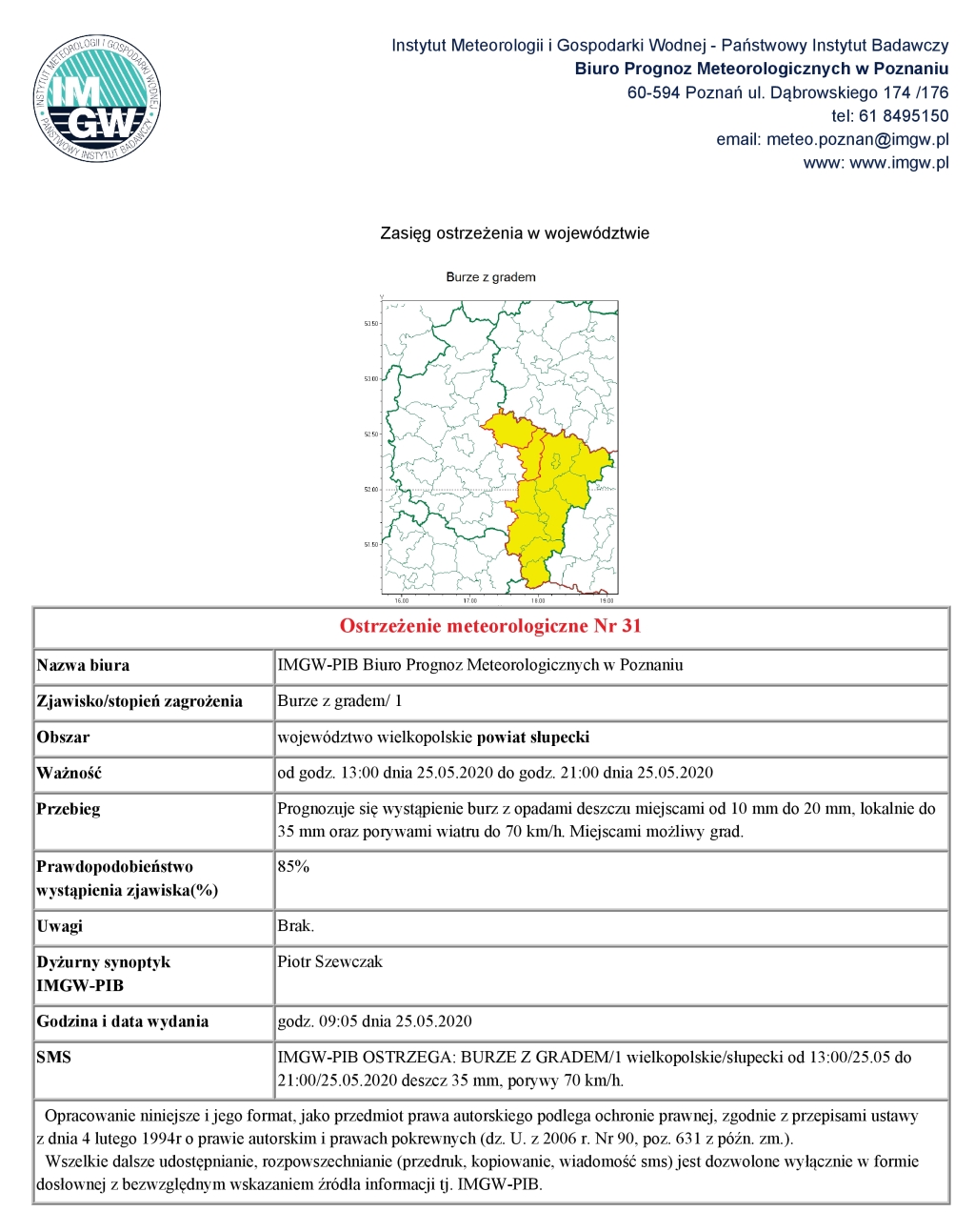 Ostrzeżenie meteorologiczne - burze z gradem