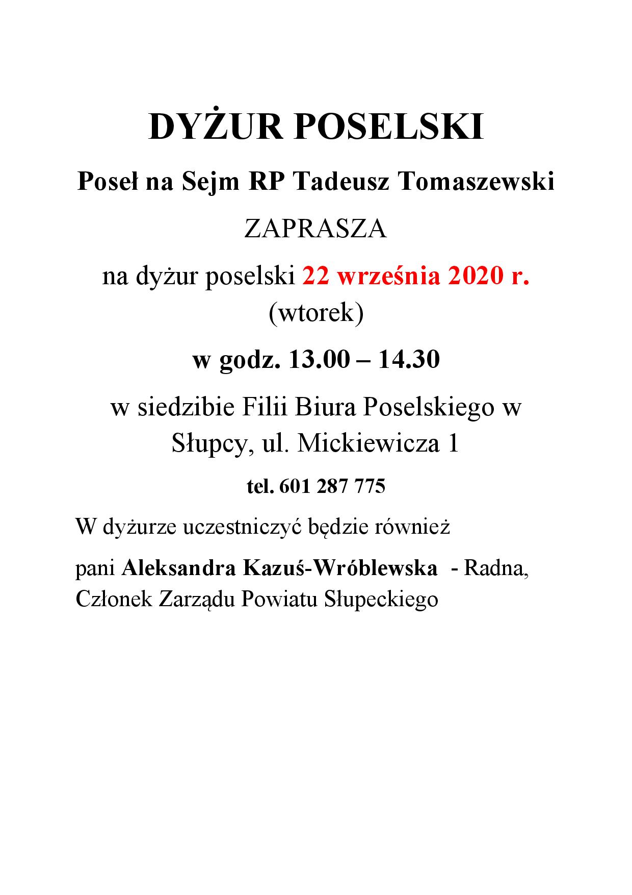 Na prośbę parlamentarzysty Tadeusza Tomaszewskiego udostępniamy informację.