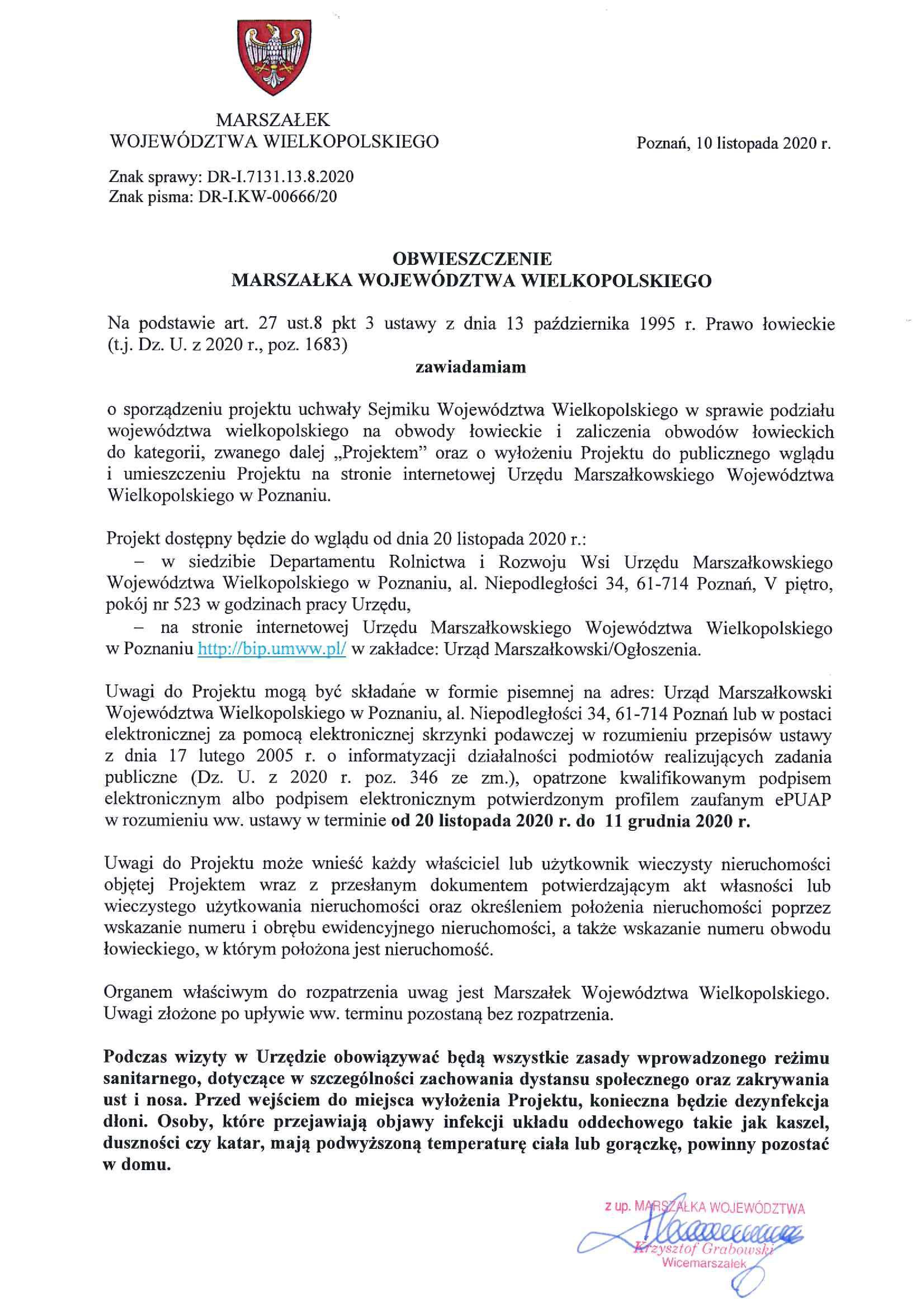 Obwieszczenie Marszałka Województwa Wielkopolskiego
