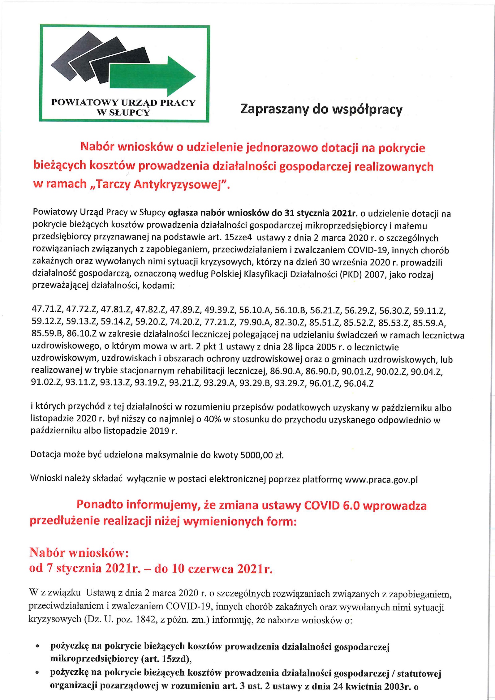 Nabór wniosków o udzielenie dotacji z Powiatowego Urzędu Pracy w Słupcy
