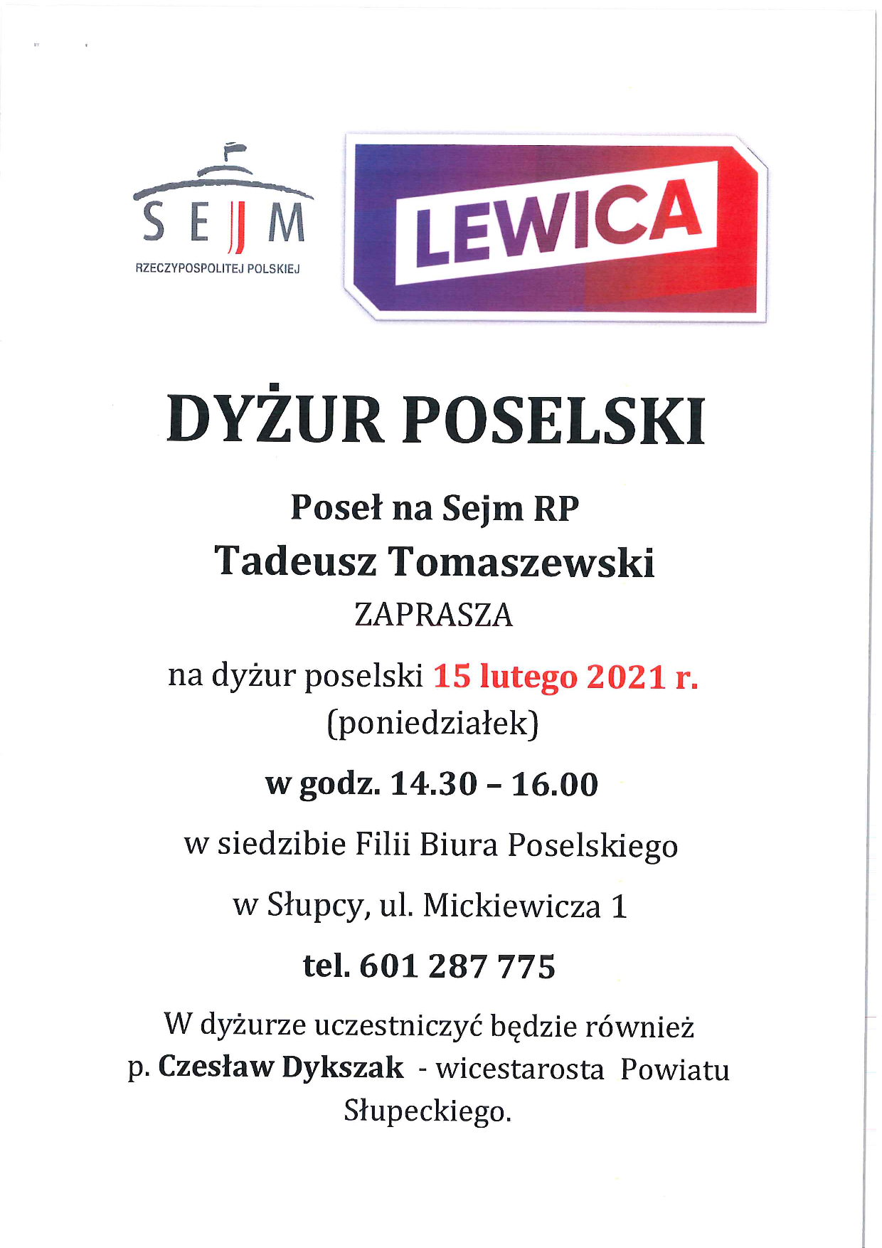 Zaproszenie na dyżur poselski