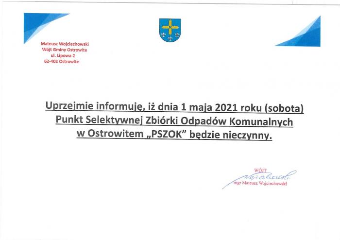 PSZOK będzie nieczynny