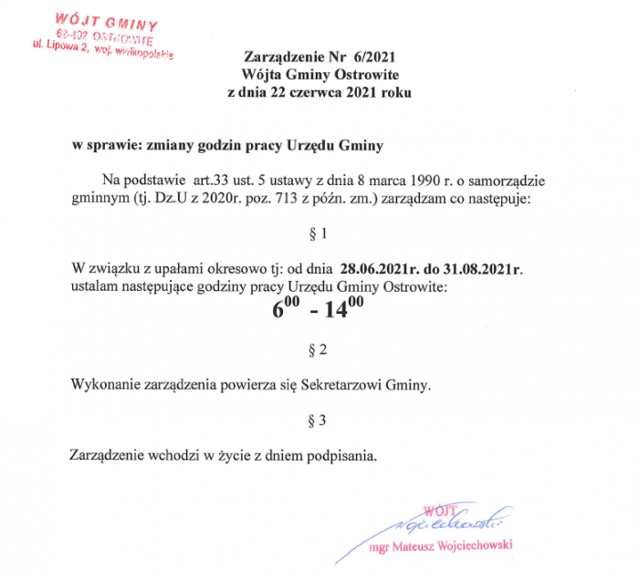 zmiana godzin pracy