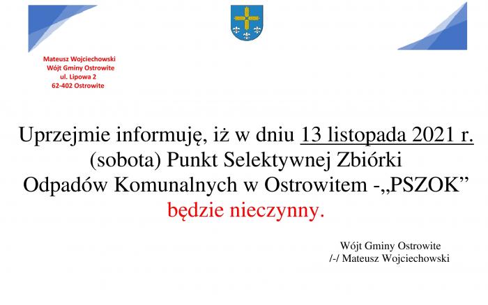 13 listopada PSZOK nieczynny