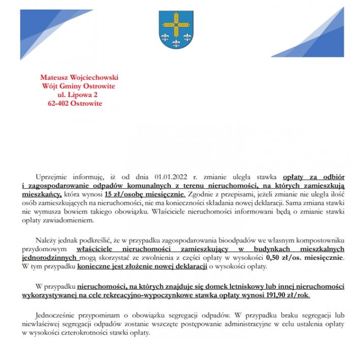 Informacja dla mieszkańców
