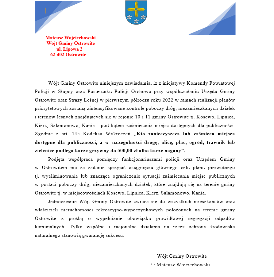 Kontrole poboczy dróg, niezamieszkanych działek i terenów leśnych pod kątem zanieczyszczeń