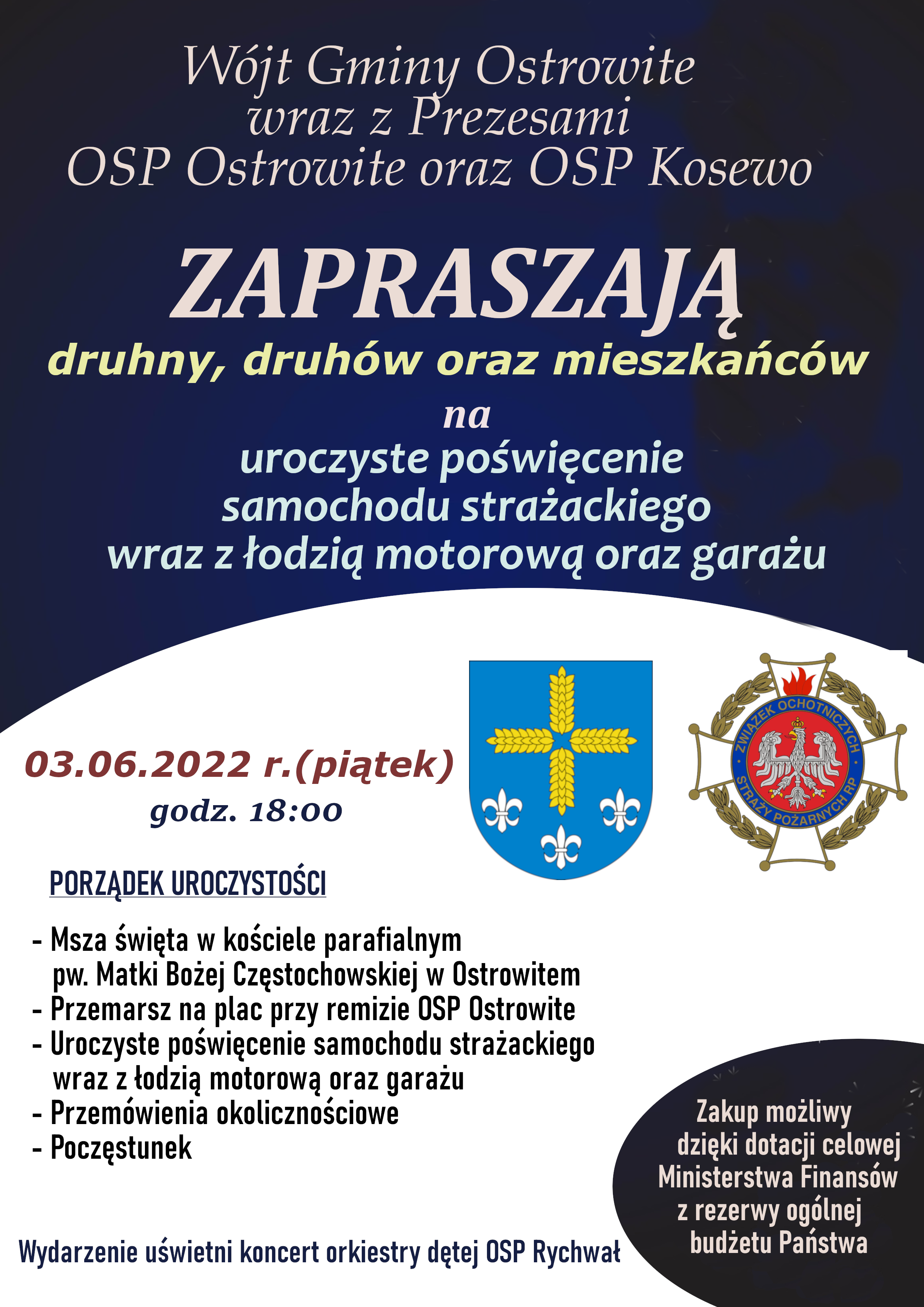 Uroczyste poświęcenie samochodu strażackiego wraz z łodzią motorową oraz garażu