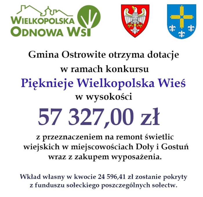 Gmina Ostrowite otrzyma dotacje 57 327,00 zł w ramach konkursu Pięknieje Wielkopolska Wieś