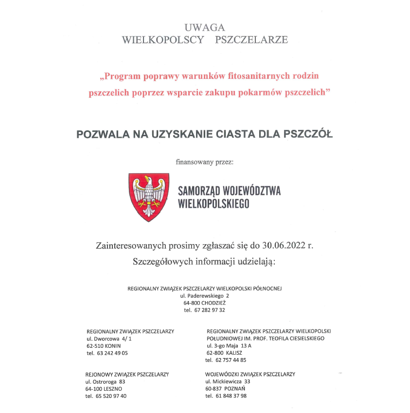 informacja dla pszczelarzy