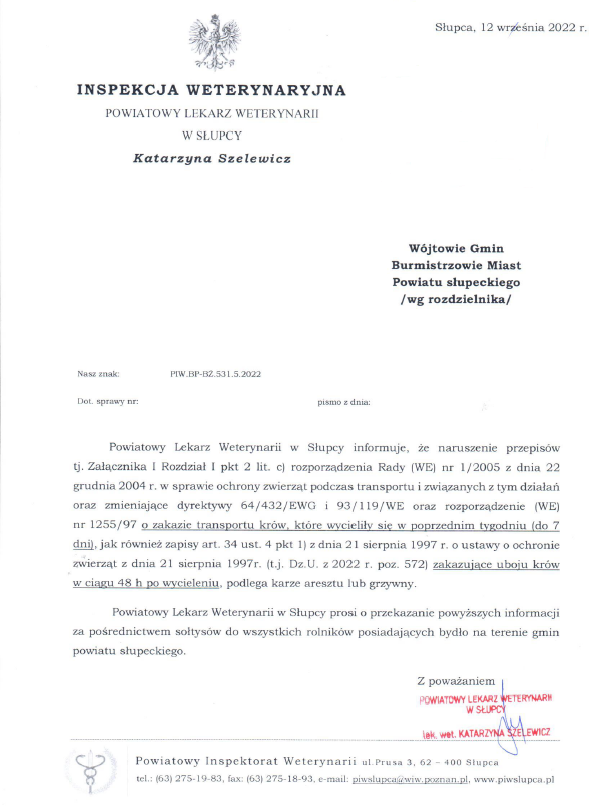 Komunikat Powiatowej Inspekcji Sanitarnej