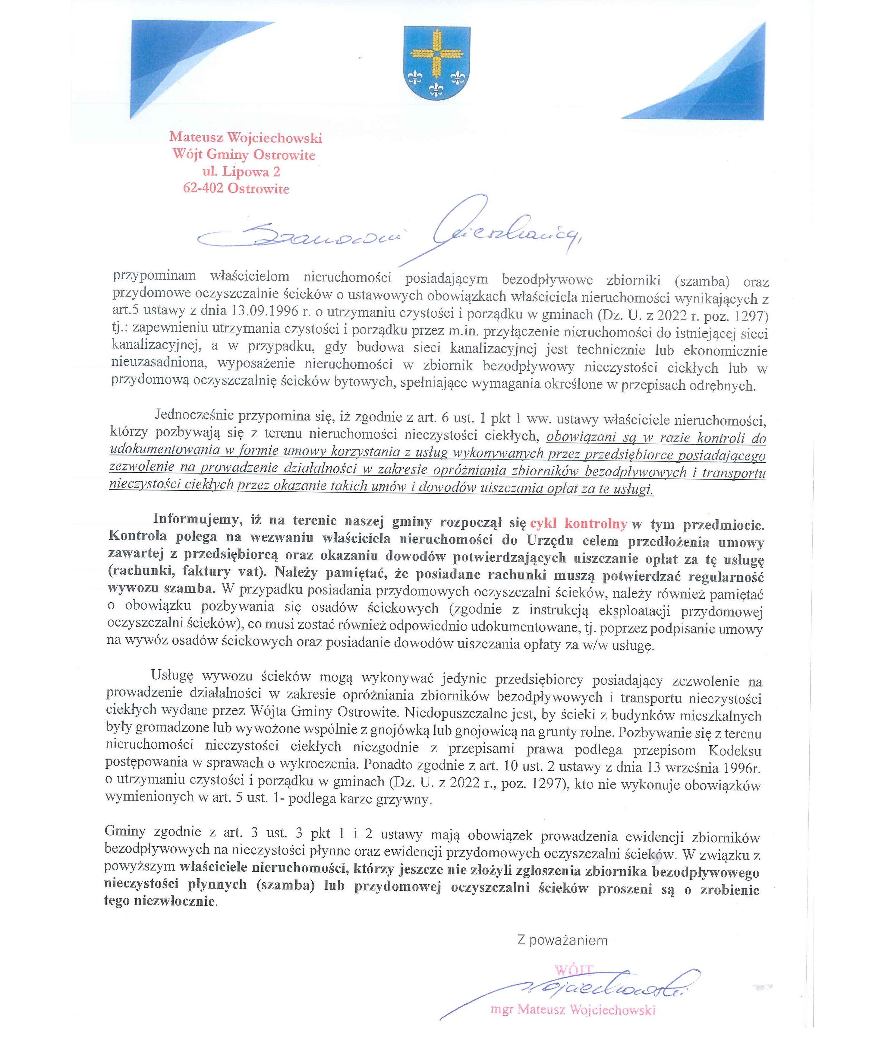 Kontrole bezodpływowych zbiorników i przydomowych oczyszczalni ścieków