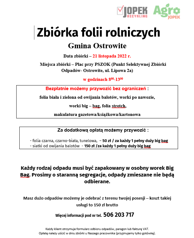 Zbiórka folii rolniczych - kurenda