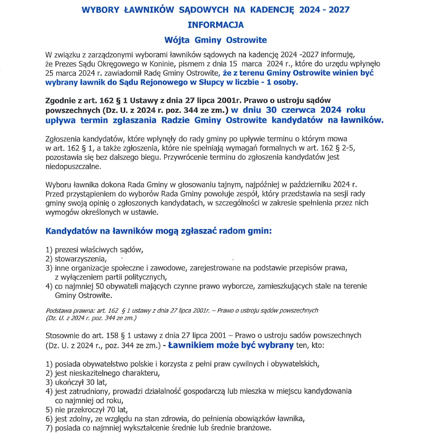Informacja Wójta Gminy - Wybory Ławników