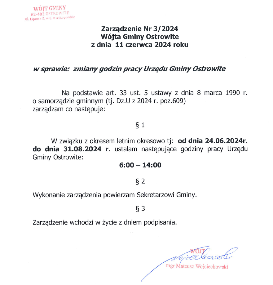 zmiana godzin pracy urzędu