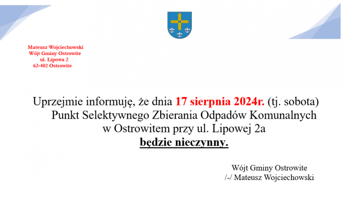 PSZOK 17 sierpnia będzie nieczynny