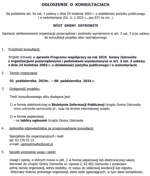 Ogłoszenie o konsultacjach