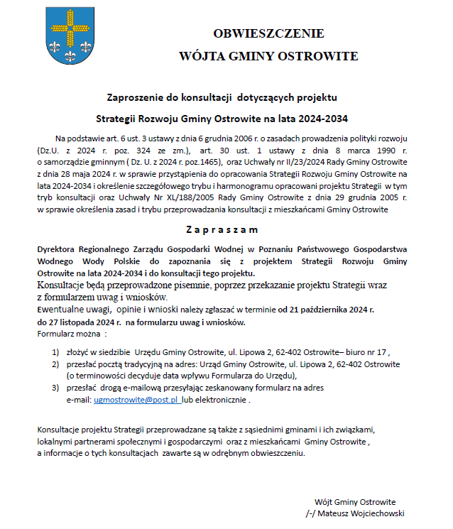 Obwieszczenie Wójta Gminy Ostrowite