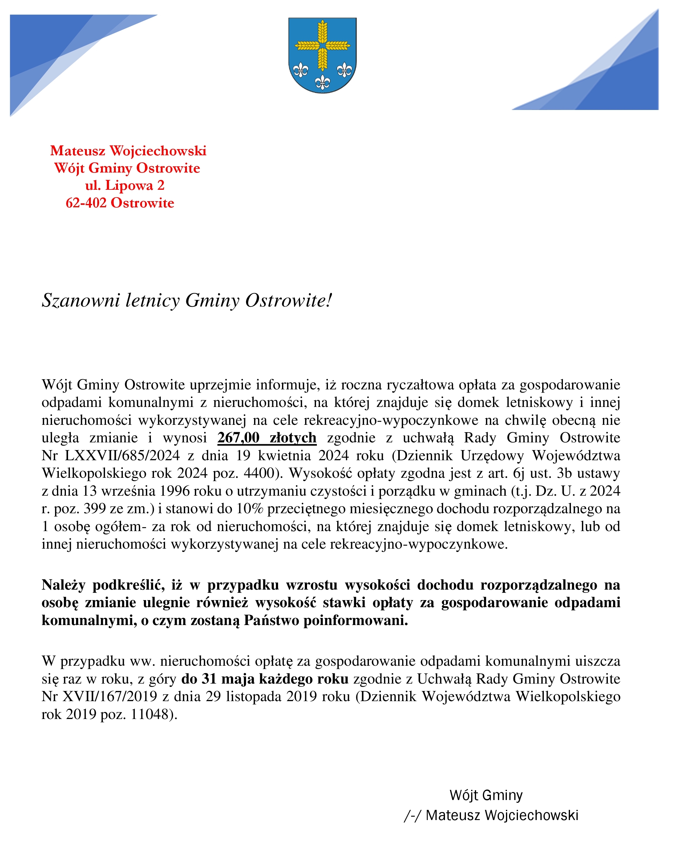 Informacja dla letników