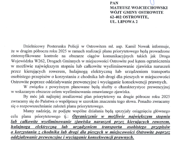 Komunikat Posterunku Policji w Ostrowitem