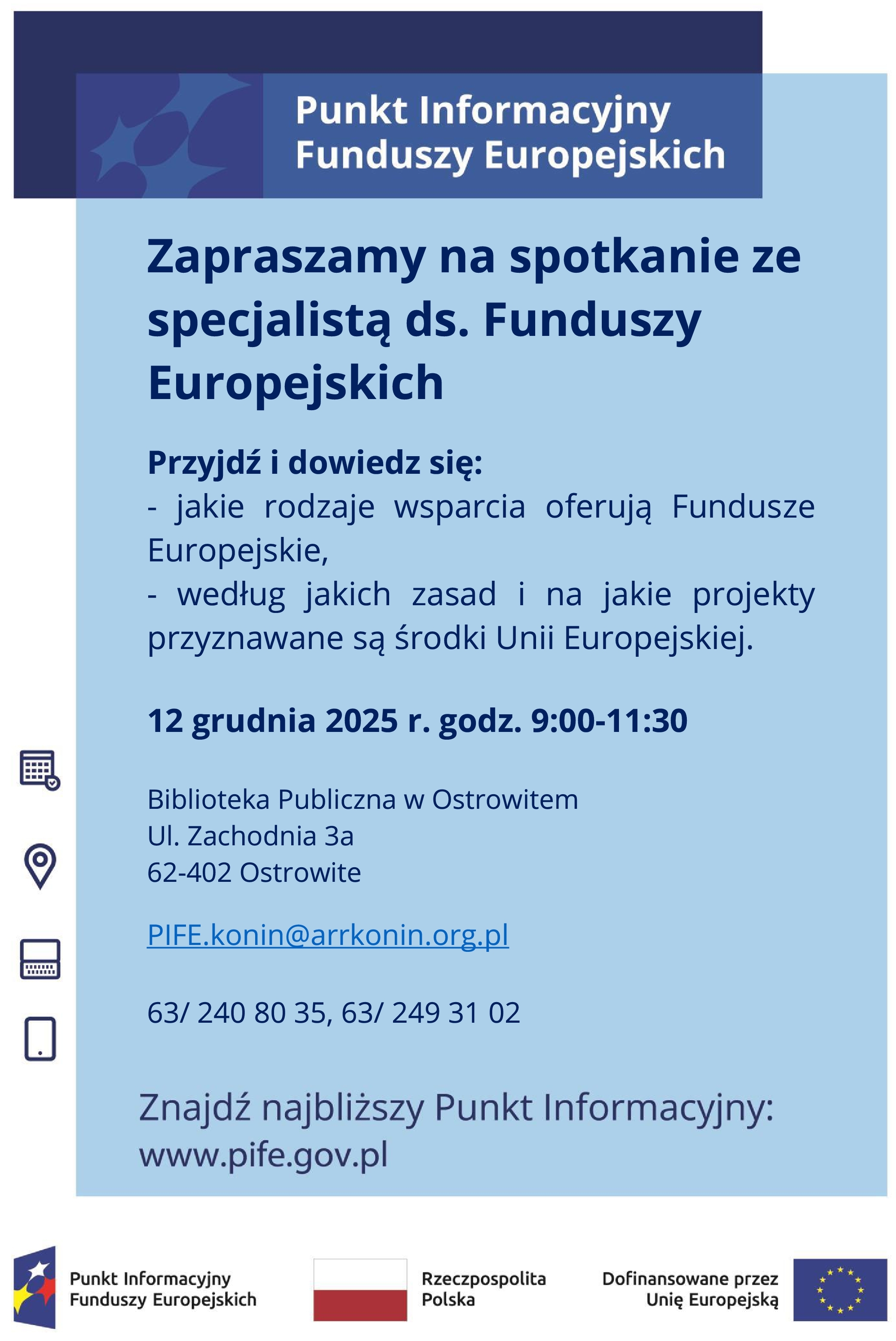 Spotkanie ze specjalistą ds. Funduszy Europejskich – 12 grudnia 2025 r.